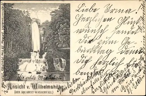 Litho Kassel in Hessen, Ansicht von Wilhelmshöhe, Aquädukt Wasserfall