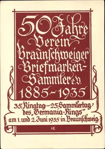 Ak Braunschweig in Niedersachsen, 50 Jahre Verein Braunschweiger Briefmarkensammler eV 1935