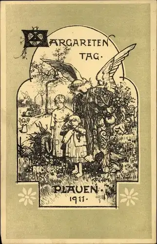 Künstler Ak Plauen im Vogtland, Margaretentag 1911, Schutzengel
