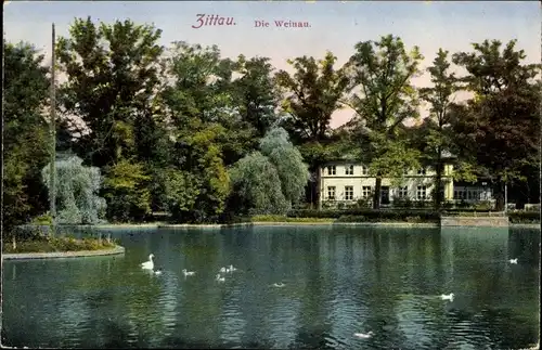 Ak Zittau in der Oberlausitz, Wasserpartie an der Weinau