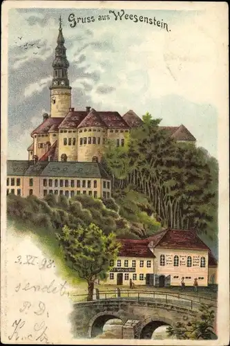 Litho Weesenstein Müglitztal in Sachsen, Schloss Weesenstein