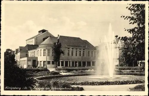 Ak Kaliningrad Königsberg Ostpreußen, Anlagen am Schauspielhaus, Fontäne
