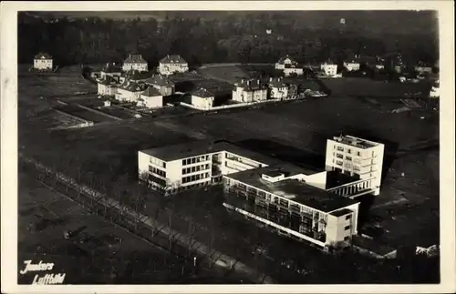 Ak Dessau in Sachsen Anhalt, Walter Gropius, Bauhaus Neubau 1925/26, Junkers Fliegeraufnahme