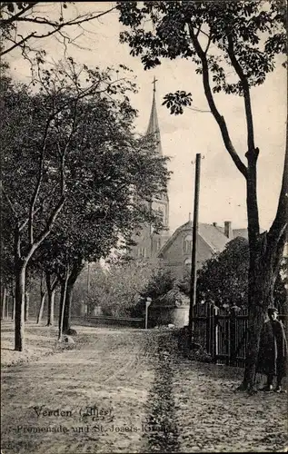 Ak Verden an der Aller, Stadtansicht, Promenade mit St. Joseph Kirche