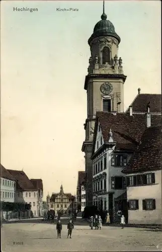 Ak Hechingen Baden Württemberg, Kirchplatz, Uhrenturm, Kinder