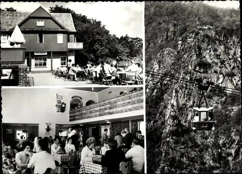 Ak Thale im Harz, Berghotel Roßtrappe, Innenansichten, Roßtrappfelsen mit Personenschwebebahn