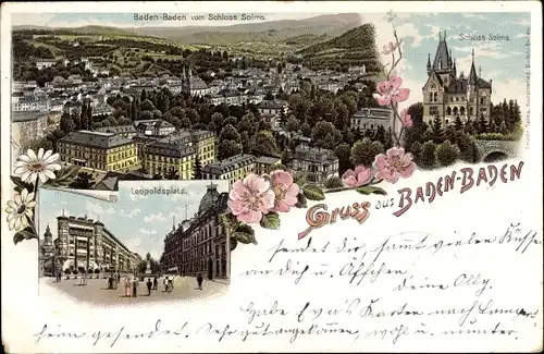 Litho Baden Baden im Stadtkreis Baden Württemberg, Blick vom Schloss Solms, Leopoldsplatz