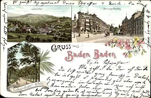 Litho Baden Baden im Stadtkreis Baden Württemberg, Lichtenthal, Leopoldsplatz, Lichtenthaler Allee