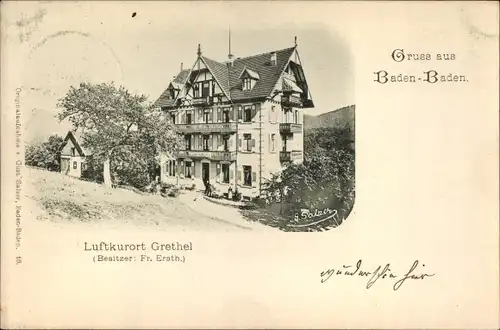 Ak Baden Baden im Stadtkreis Baden Württemberg, Luftkurort Grethel, Bes. Fr. Erath