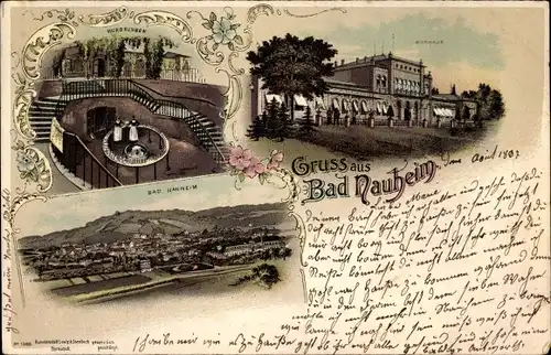 Litho Bad Nauheim im Wetteraukreis Hessen, Kurbrunnen, Kurhaus