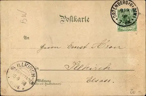 Litho Ohlsbach BW, Gasthaus zum Rebstock, Moosturm, Hohes Horn