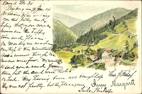 Künstler Litho Breitnau im Schwarzwald, Höllsteig, Hotel Sternen