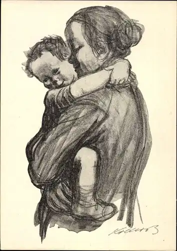 Künstler Ak Kollwitz, Käthe, Mutter mit Jungen auf dem Arm