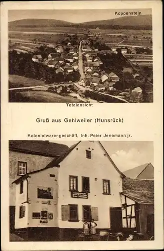 Ak Gehlweiler Hunsrück, Koppenstein, Totalansicht, Kolonialwaren Peter Jenemann jr.