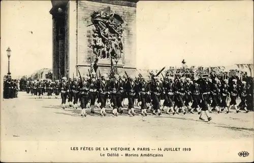 Ak Paris, Les Fêtes de la Victoire, 14 Juillet 1919, Le Défilé, Marins Américains