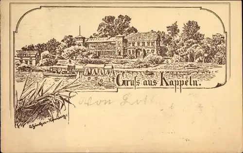 Künstler Litho Günther, Otto, Kappeln Schleswig Holstein, Blick zum Hotel, Bes. Scharstein