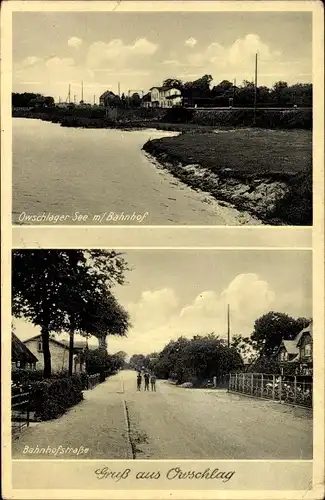 Ak Owschlag in Schleswig Holstein, Bahnhof, Seepartie, Blick in die Bahnhofstraße