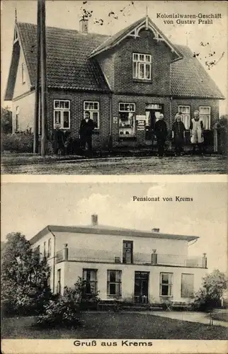Ak Krems II in Schleswig Holstein, Kolonialwarenhandlung von Gustav Prahl, Pensionat
