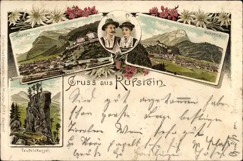 Litho Kufstein in Tirol, Ortschaft, Panorama, Teufelskanzel