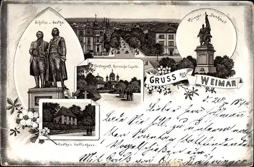 Vorläufer Litho Weimar in Thüringen, Goethe und Schiller Denkmal, Kriegerdenkmal, Russische Kapelle