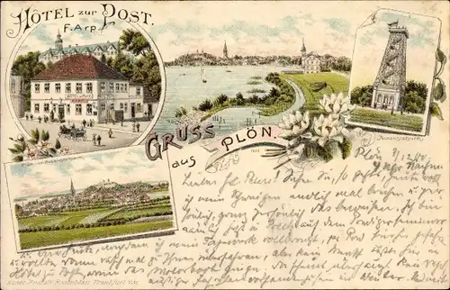 Litho Plön am See Schleswig Holstein, Hotel zur Post, Aussichtsturm