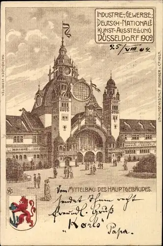 Wappen Litho Düsseldorf am Rhein, Industrie-, Gewerbe- und Kunstausstellung 1902