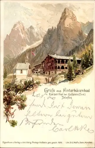 Litho Hinterbärenbad in Tirol, Kaisertal bei Kufstein