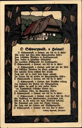 Steindruck Ak O Schwarzwald, o Heimat, Gedicht von Ludwig Auerbach aus Pforzheim