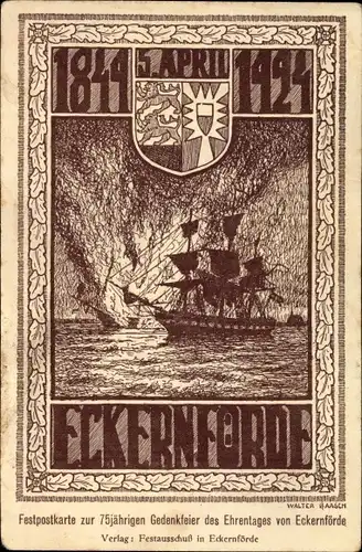 Künstler Ak Eckernförde in Schleswig Holstein, 75jh Gedenkfeier des Ehrentages, 05. April 1924