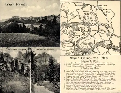 Klapp Ak Kurort Rathen Elbsandsteingebirge, Rathener Felspartie, Gasthaus Erbgericht, Bes. E. Kayser