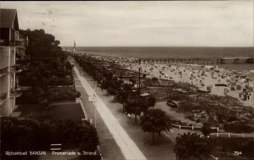 Ak Ostseebad Bansin Heringsdorf auf Usedom, Blick auf Promenade und Strand