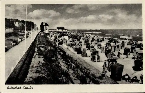 Ak Ostseebad Bansin Heringsdorf auf Usedom, Uferpromenade und Strand, Strandkörbe