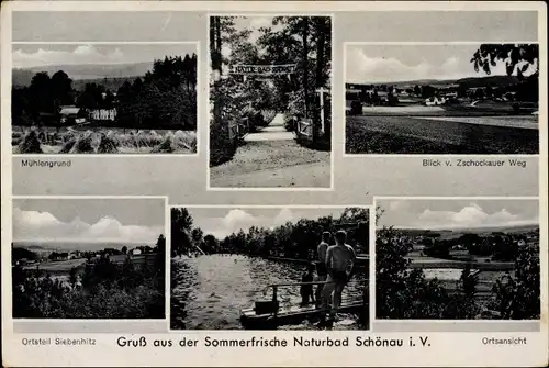 Ak Schönau Bergen im Vogtland, Mühlengrund, Zschockauer Weg, Siebenhitz, Naturbad