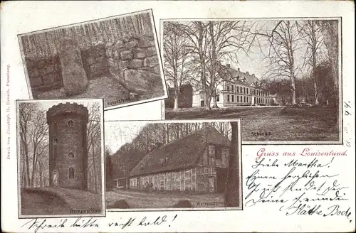 Ak Güby in Schleswig Holstein, Louisenlund, Schloss, Freimauer Turm, Wirtschaft, Runenstein