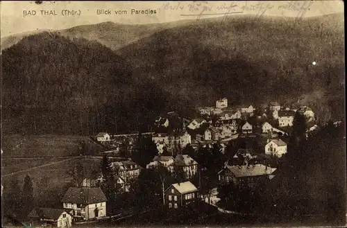 Ak Thal Ruhla im Wartburgkreis Thüringen, Blick vom Paradies auf den Ort