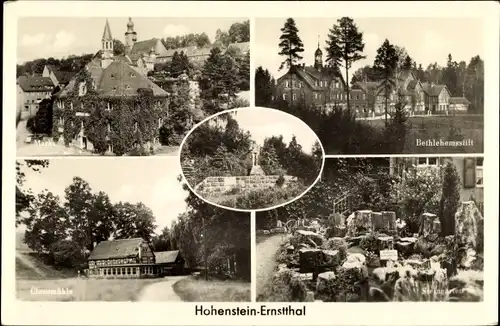 Ak Hohenstein Ernstthal Landkreis Zwickau, Bethlehemstift, Steingarten, Clausmühle, Rathaus, Markt