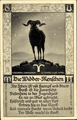 Ak Sternzeichen Widder, Aries, 21. März bis 20. April