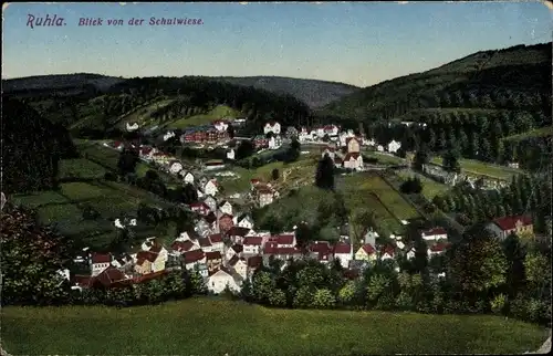 Ak Ruhla in Westthüringen, Blick von der Schulwiese auf den Ort mit Umgebung