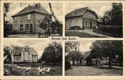 Ak Braak Bosau in Ostholstein, Bäckerei und Kolonialwaren von Gust. Knaack, Gasthaus Bredfeldt