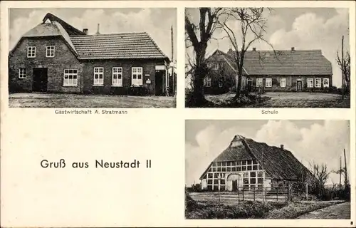 Ak Neustadt II Hansestadt Bremen, Gastwirtschaft von A. Stratmann, Schule, Reetdachhaus