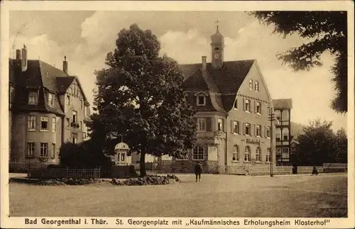 Ak Georgenthal im Tal der Apfelstädt Thüringen, St. Georgenplatz, Kaufmänn. Erholungsheim Klosterhof