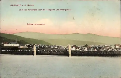 Ak Jablonec nad Nisou Gablonz an der Neiße, Blick von Grünwald über die Talsperre, Obergablonz