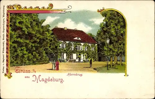 Litho Herrenkrug Magdeburg in Sachsen Anhalt, Partie im Park