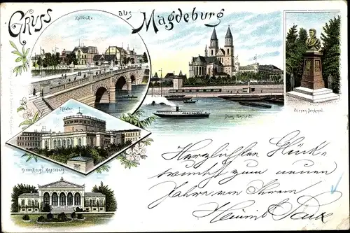 Vorläufer Litho Magdeburg in Sachsen Anhalt, Zollbrücke, Theater, Herrenkrug, Friesen Denkmal, Dom