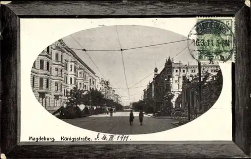 Passepartout Ak Magdeburg in Sachsen Anhalt, Partie an der Königstraße