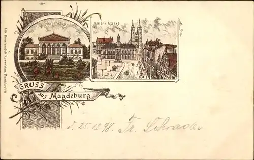 Litho Magdeburg in Sachsen Anhalt, Herrenkrug, Alter Markt