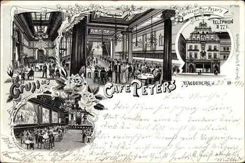 Litho Magdeburg in Sachsen Anhalt, Ansichten vom Cafe Peters, Inh. Chr. Peters