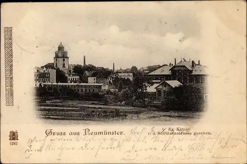 Ak Neumünster in Schleswig Holstein, Evang. Kirche von der Schützenstraße gesehen