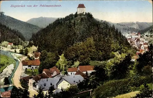 Ak Ziegenrück am Schiefergebirge Thüringen, Blick auf den Ort mit Umgebung von der Pohlmannsbank