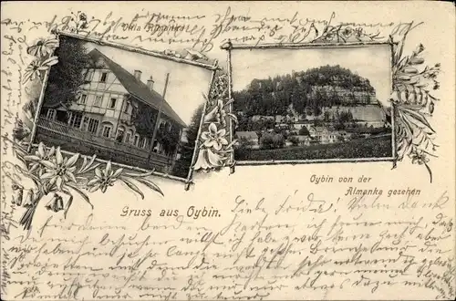 Ak Oybin in Sachsen, Blick auf Ort und Berg von der Villa Almanka
